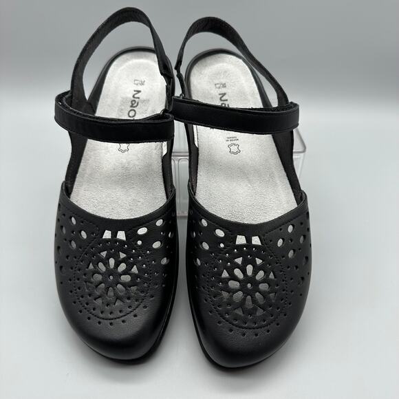 Naot Arataki Black Leather Mary Jane Slingback Flat Sandal EU38 APMA Comfort US7 - Picture 1 of 11